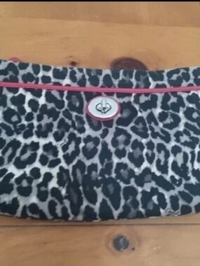 Coach Leopard Print Clutch with Pink Trim and Turn-Lock